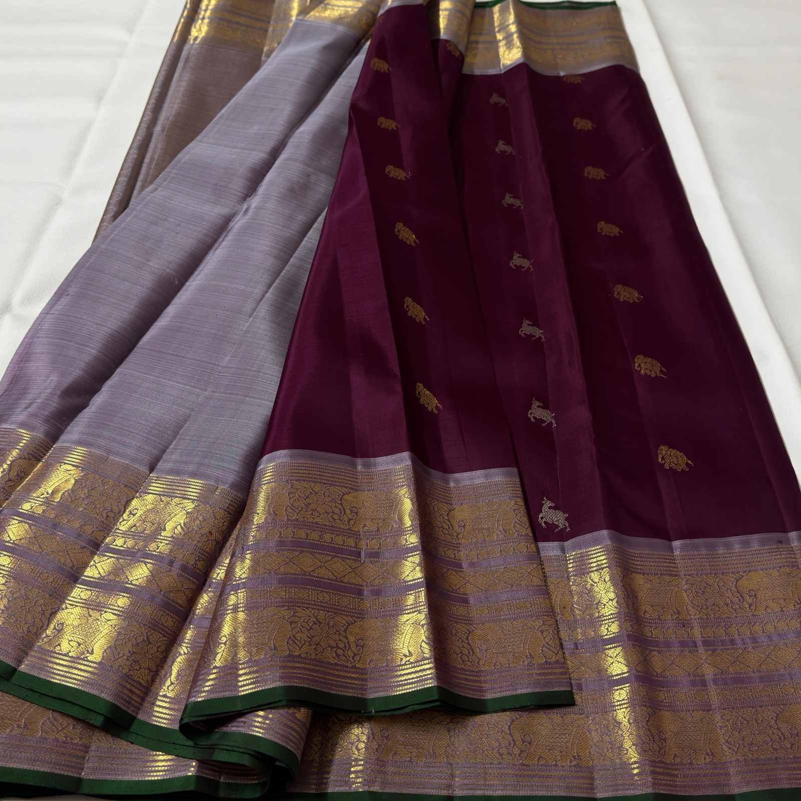 Wine Gaja Paisley Zari Kanchipuram Silk Saree